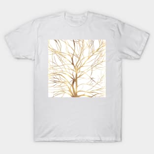 Modern Gold Tree Silhouette Minimal White Design T-Shirt